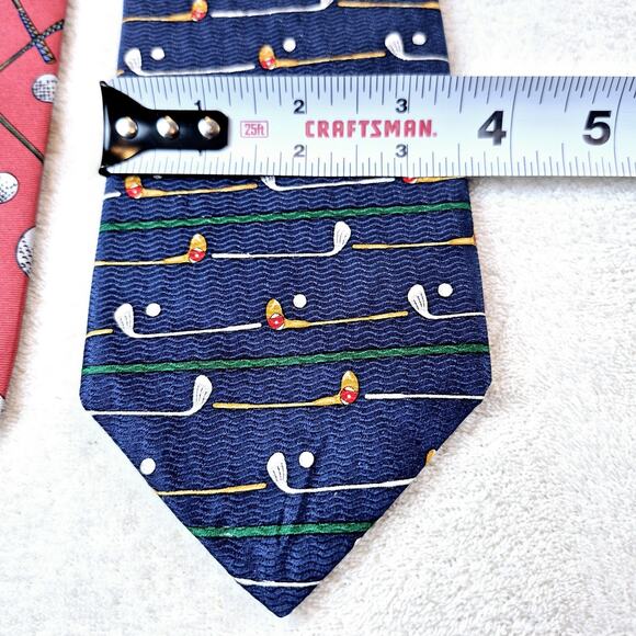 Cromley & Finch / Rooster Necktie Lot Of 2 Golf Silk Red Blue Same Length 58in - Picture 7 of 11